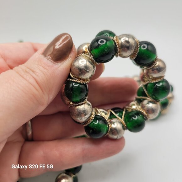 Green Glass and Metal Beaded Napkin Rings Set of - Picture 7 of 12